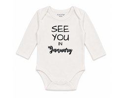 Baby Rompertje aankondiging zwangerschap Zwangerschapsaankondiging 2027 2026 maand See you in January Januari | Lange mouw | wit | maat 50/56 | Cadeau voor de liefste aanstaande oma en opa oom tante papa mama