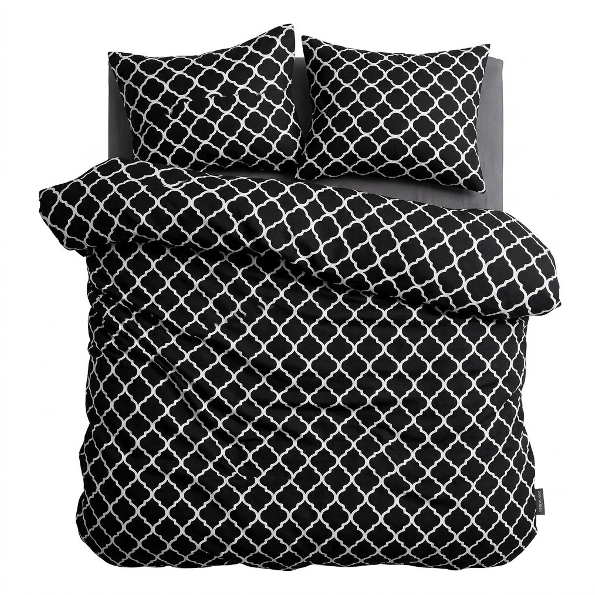 HappyNest - Dekbedovertrek - 2 persoons - 200x200 cm + met 2 Kussenslopen - 60*70 cm - Zwart met Wit Gestreept Klaverpatroon