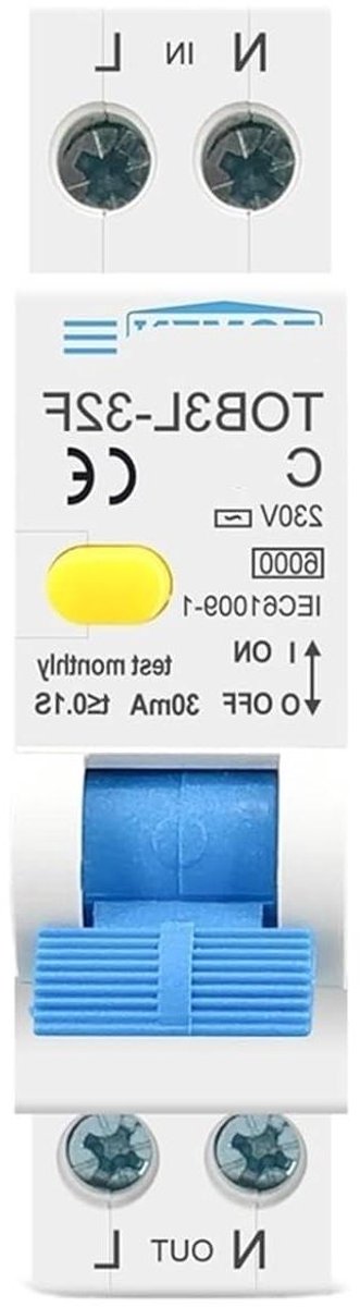 Automatische stroomonderbreker - Zekering aardlek - Elektrische beveiliging - Overstroombeveiliging - 18mm 230V - Grijs