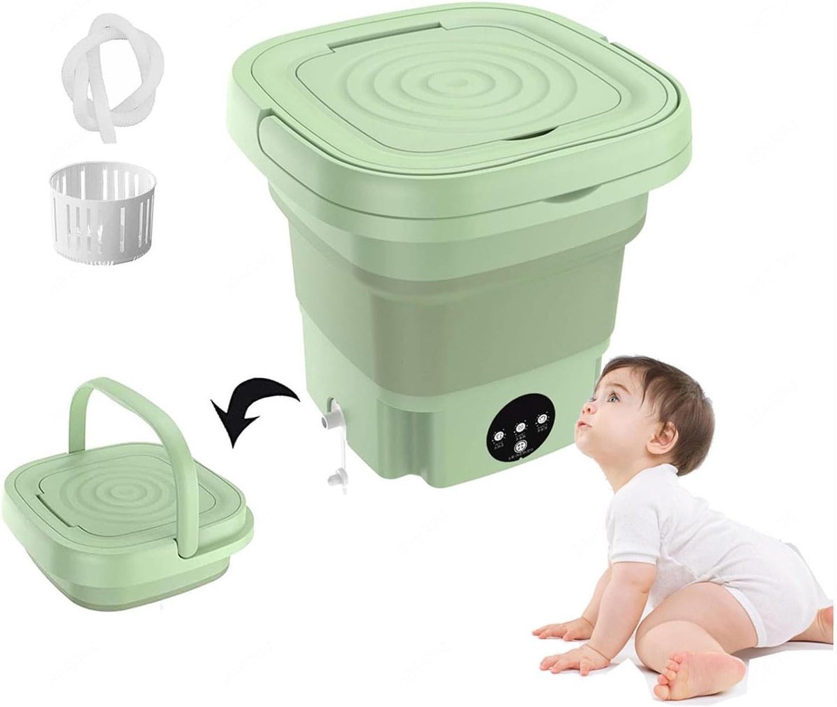 Compacte Wasmachine Mini Wasmachine Kleine Wasjes Opvouwbaar Ontwerp 8L Capaciteit Groen