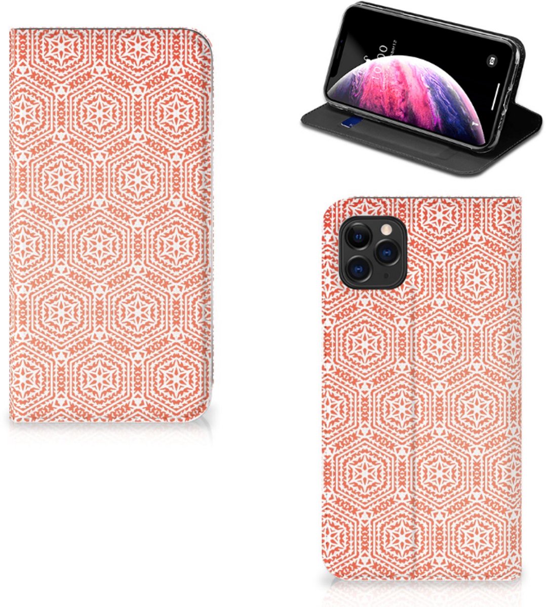 Apple iPhone 11 Pro Max Hoesje met Magneet Pattern Orange