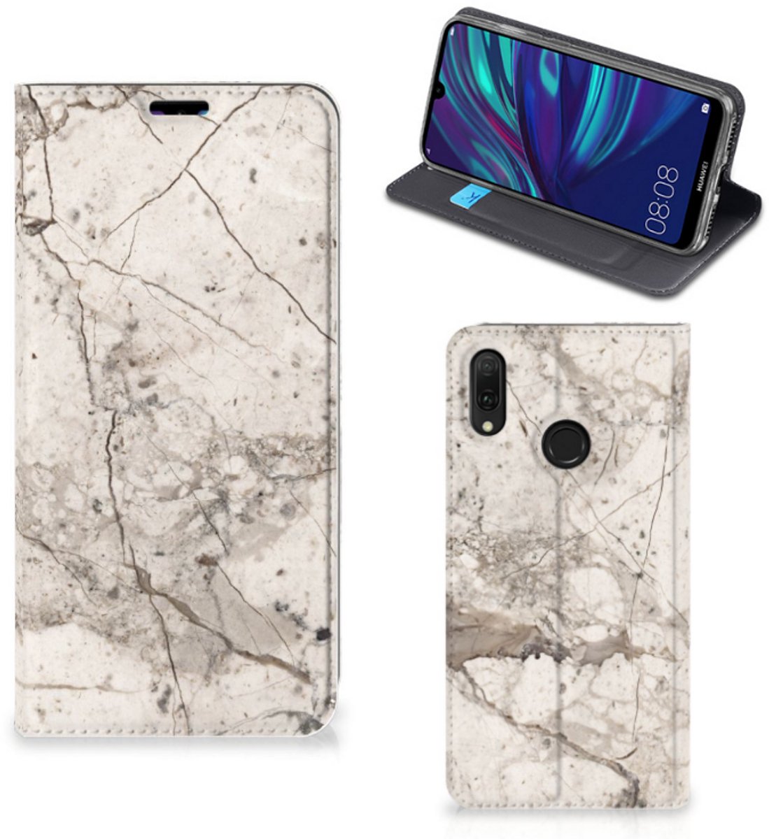 Huawei Y7 hoesje Y7 Pro (2019) Standcase Marmer Beige