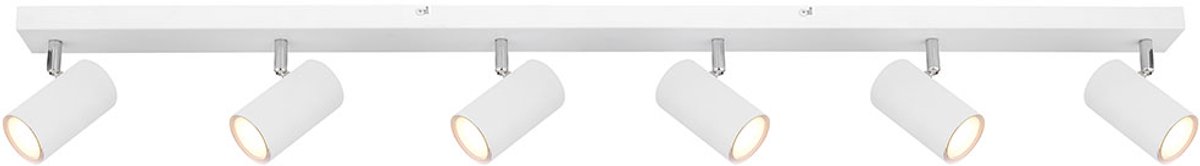 Plafondspot Plafondlamp 6-vlam wit, beweegbare spots, woonkamerlamp metaal, 6x GU10 stopcontacten, LxBxH 115x6x12cm