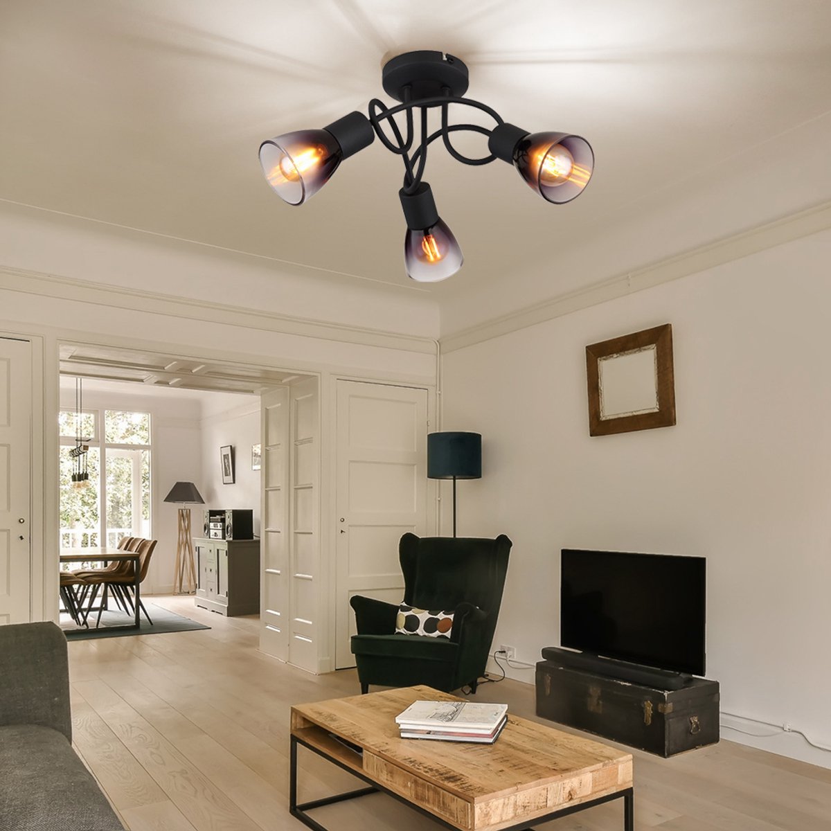 Globo Plafondlamp SATELLA ø38CM E14 Matt zwart 3-Lichts Smoked