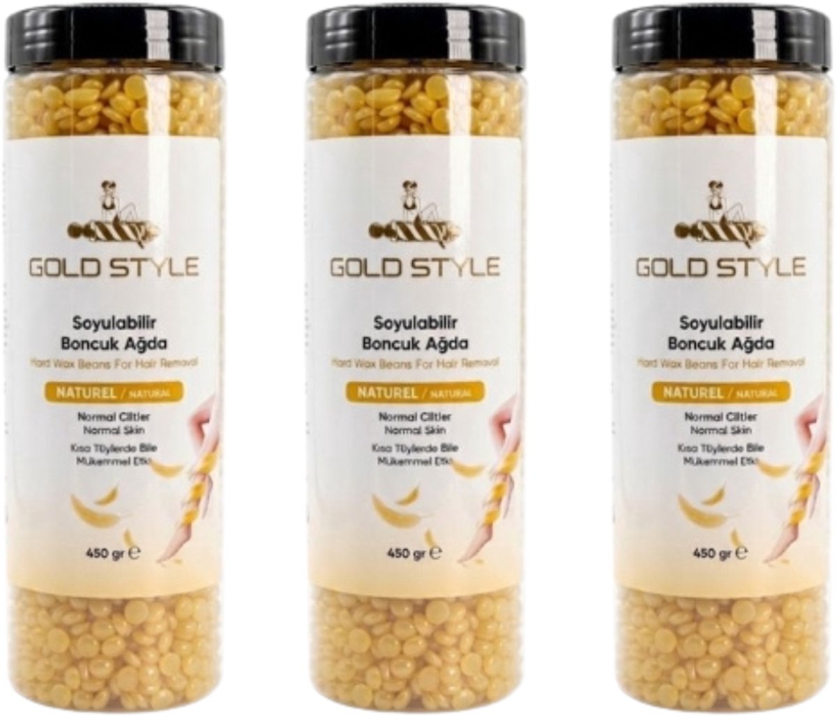 Gold Style Hard Wax Bonen Naturel – 3 x 450g – Wax Beans – Voor Gladde Huid – Geschikt voor Alle Haartypes