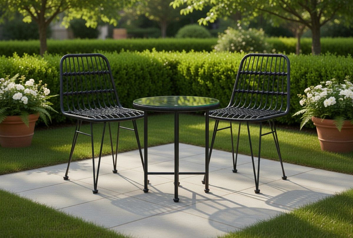 Luxe 3-delige Tuinmeubelset Zwart – Polyrotan Tafel en Stoelen – Moderne Balkon- en Terrasmeubelen – Weerbestendig, Stijlvol & Comfortabel medahomestore