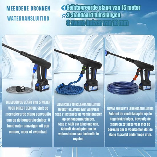 DnA® Hogedrukreiniger - Hogedrukreiniger Accu - Terrasreiniger - Hogedrukreiniger op Accu - Zwart/Blauw - 20cm x 15cm x 40cm van Merkloos	 — afbeelding 4