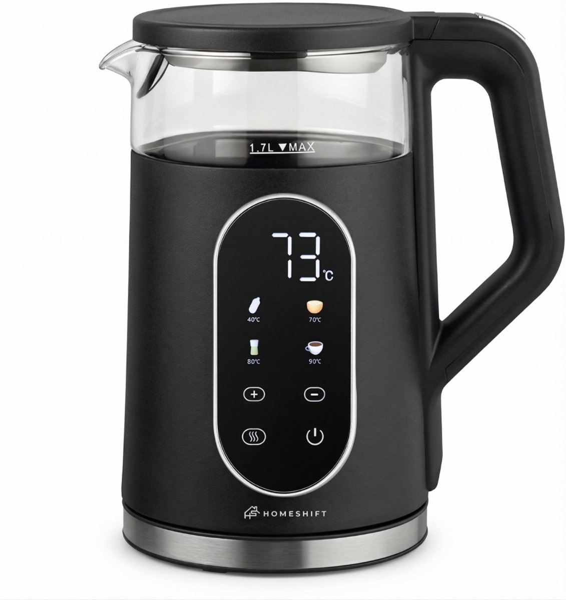 HomeShift® Waterkoker met Temperatuurregeling - Warmhoudfunctie - Dubbelwandig - Elektrisch - 1,7 Liter - 2200W - Zwart — afbeelding 1