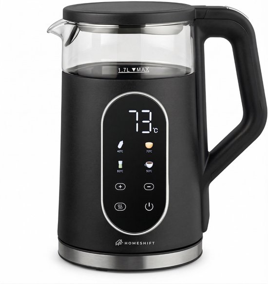HomeShift® Waterkoker met Temperatuurregeling - Warmhoudfunctie - Dubbelwandig - Elektrisch - 1,7 Liter - 2200W - Zwart
