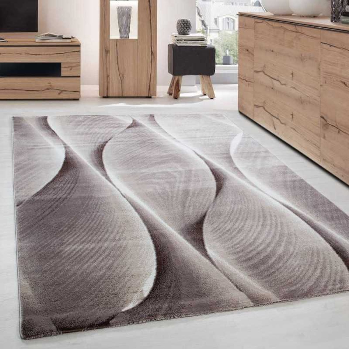 TapisTrend Designer tapijt Bruin 160x230 cm Modern woonkamerkleed met golfpatroon, houttinten