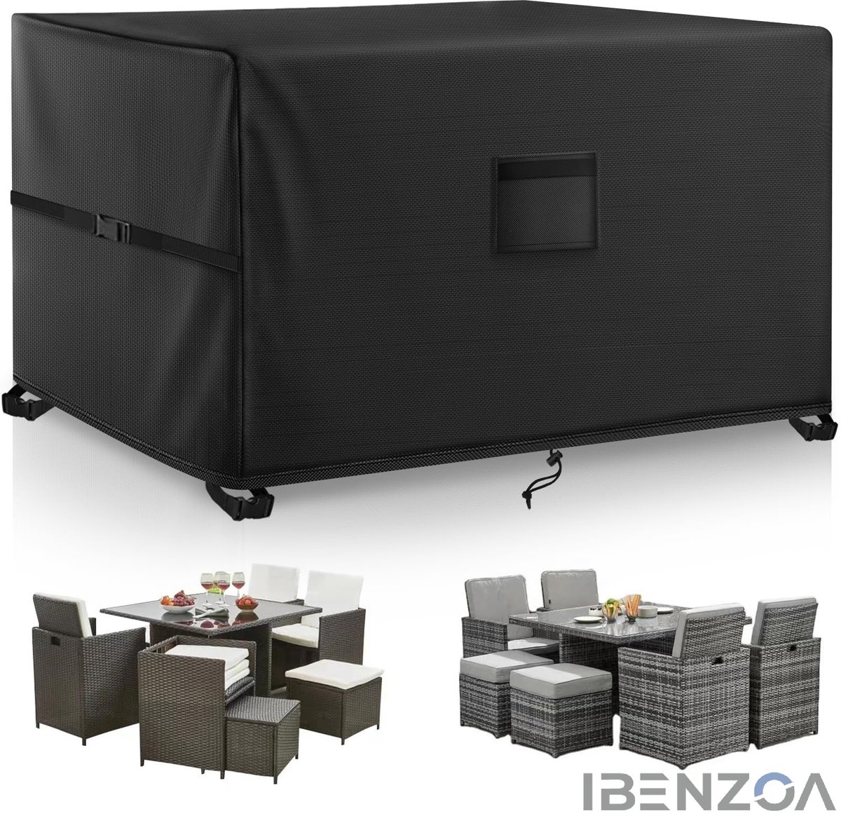 Ibenzoa Tuinmeubelhoes - Waterdicht - UV-bestendig - 125x125x74 cm Zwart