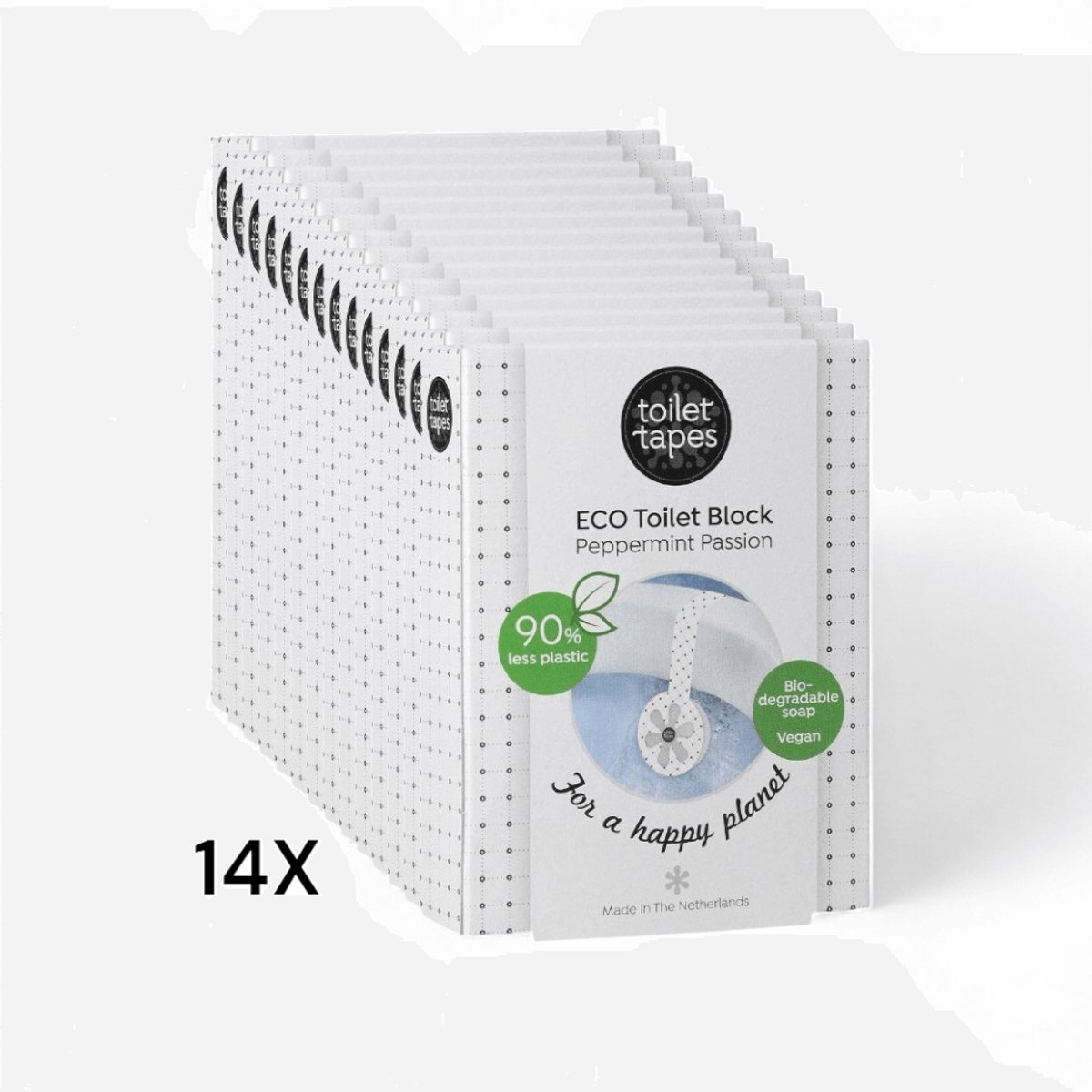 Toilet Tapes - Peppermint Passion - voordeelverpakking - 14 stuks - Eco-vriendelijke WC Blokjes - 220+ Spoelbeurten - Tot 90% Minder Plastic, Efficiënte Toiletsteen - ook geschikt voor randloos toilet - duurzaam verpakt in FSC karton