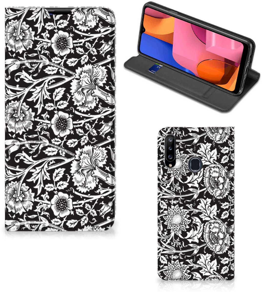 Samsung Galaxy A20s Smart Cover Black Flowers
