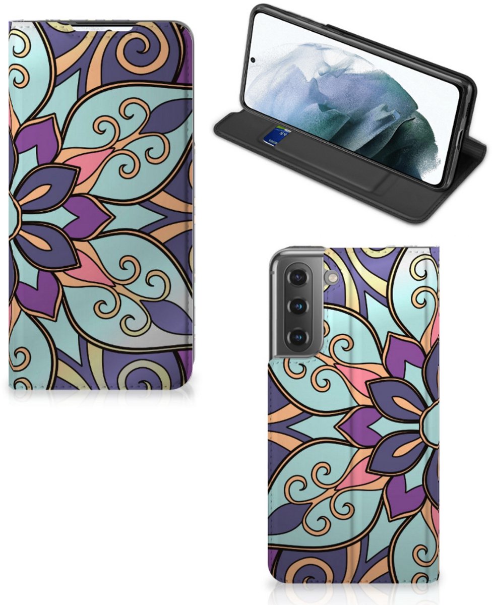 Samsung Galaxy S21 FE Smart Cover Purple Flower