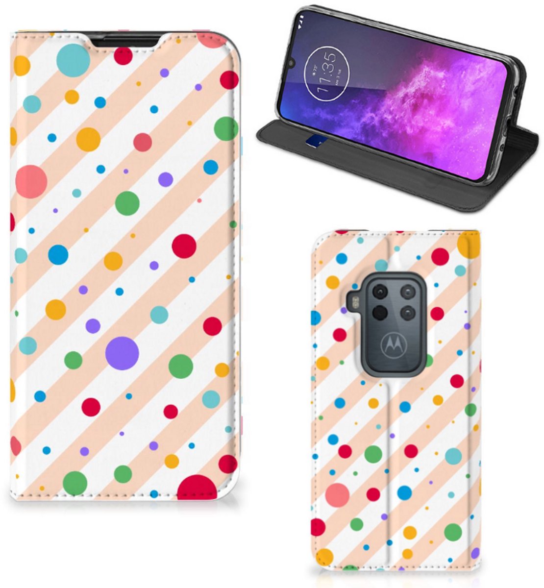 Motorola One Zoom Hoesje met Magneet Dots