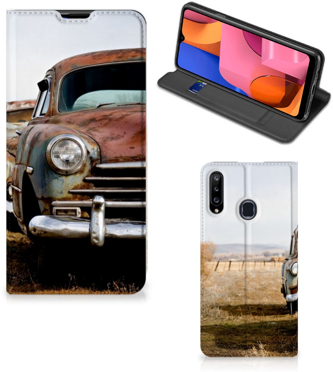 Book Case voor Samsung Galaxy A20s Stand Case Vintage Auto