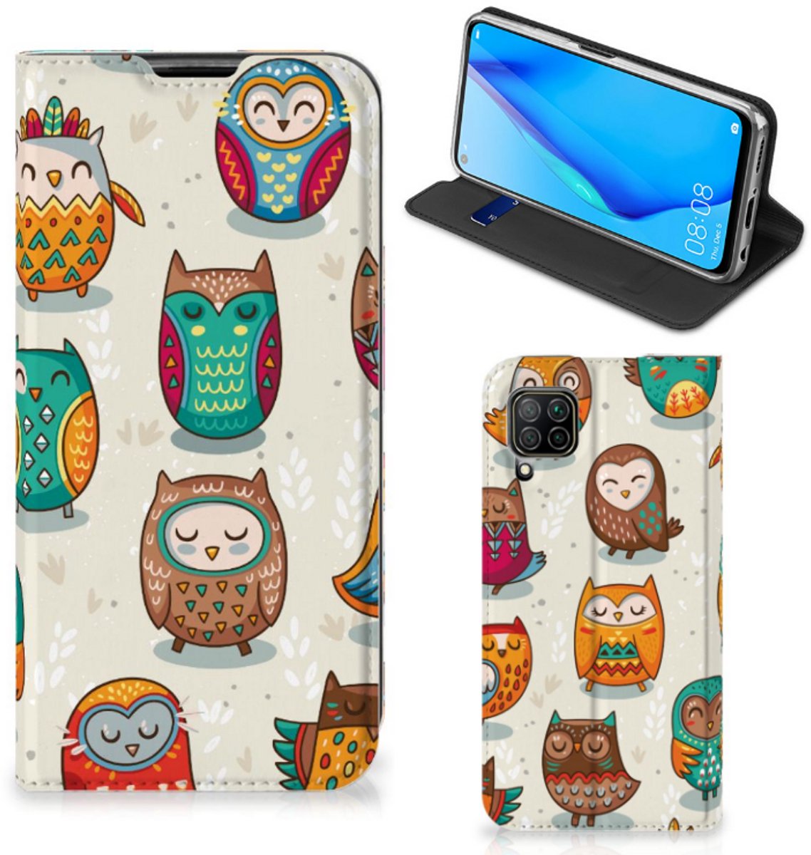Huawei P40 Lite Hoesje maken Vrolijke Uilen