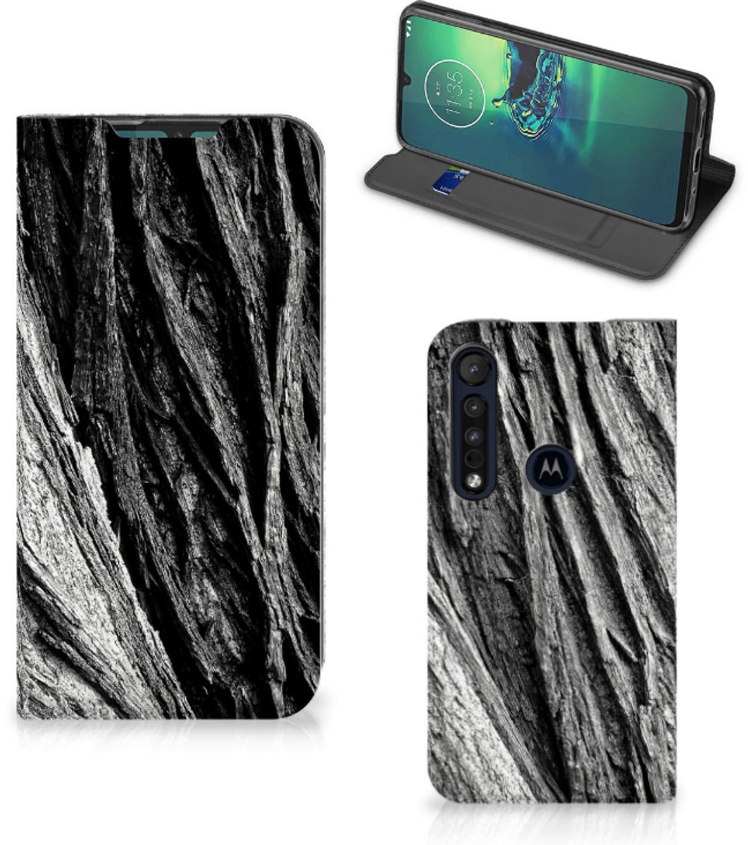 Book Wallet Case Motorola G8 Plus Boomschors Grijs