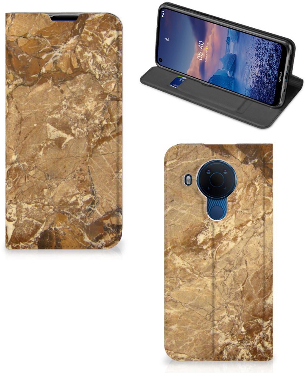 Book Case voor Nokia 5.4 Standcase Marmer Creme