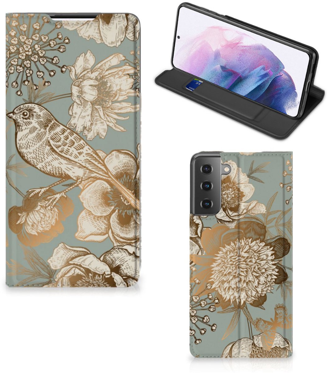 Standcase Hoesje voor Smart Cover voor Samsung Galaxy S21 Plus Vintage Bird Flowers