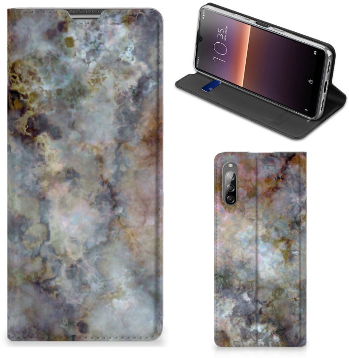 Sony Xperia L4 Standcase Marmer Grijs