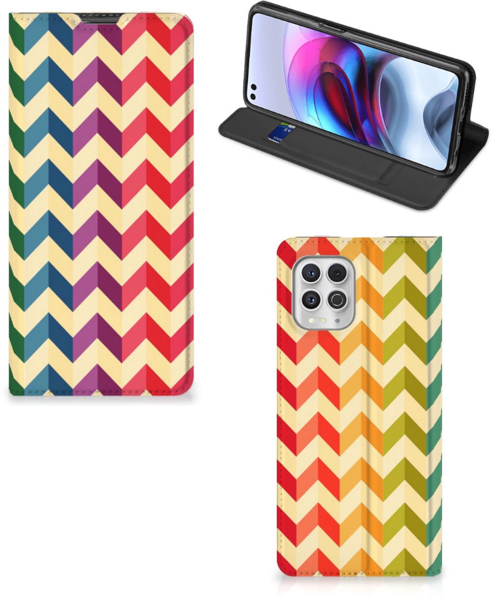Motorola Moto G100 Hoesje met Magneet Zigzag Multi Color