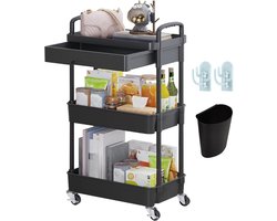 DnA® Keukentrolley - Keukentrolley op Wieltjes - Serveerwagen - Serveerwagen op Wieltjes - Zwart - 40cm x 30cm x 78cm