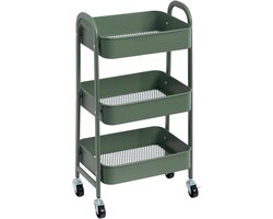 DnA® Keukentrolley - Keukentrolley op Wieltjes - Serveerwagen - Serveerwagen op Wieltjes - Groen - 42cm x 31cm x 11cm