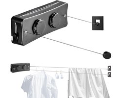 HEZIVO® Waslijn Uittrekbaar - Roldrooglijn - Waslijndraad Oprolbaar - Droogrek Hangend - 2 x 5,1m - Zwart