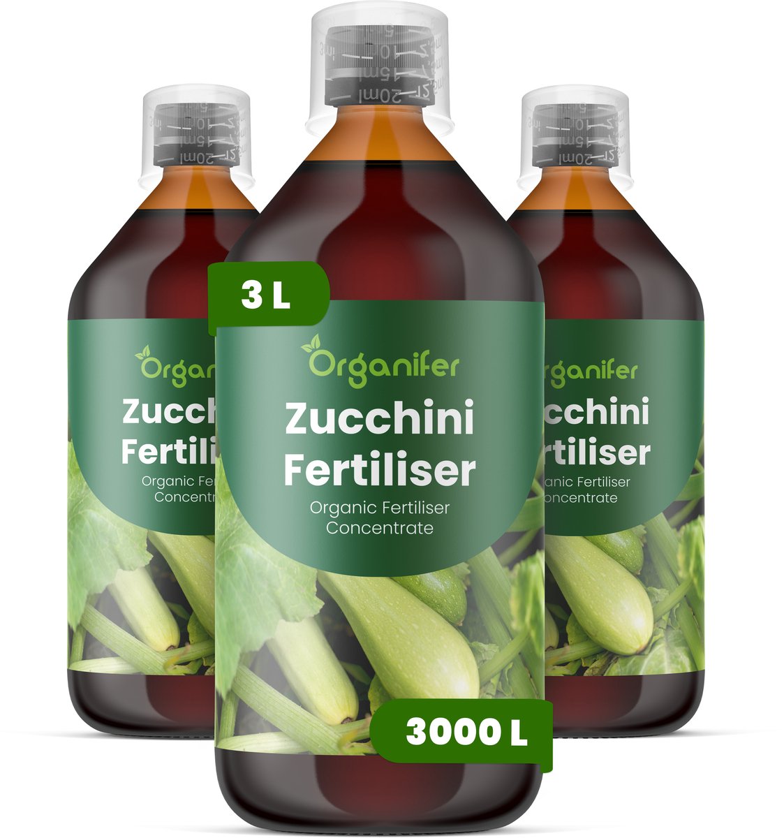 Vloeibare Meststof Voor Courgette - 3X1 L Voor 3000 L - Npk 2-1-8 - Ondersteunt Vegetatieve Groei En Continue Vruchtvorming - Verbetert Vorm En Algehele Kwaliteit Van De Vruchten - Versterkt Het Wortelstelsel Voor Hoge Opbrengst - Organifer