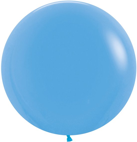 Een grote, ronde, lichtblauwe ballon met een tuitje aan de onderkant.