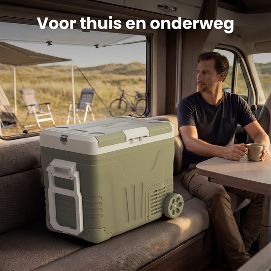 Auronic Compressor Koelbox Elektrisch 12V en 240 volt - Dual Zone - 45L - Met Wielen en Hendel- Groen van Merkloos — afbeelding 4
