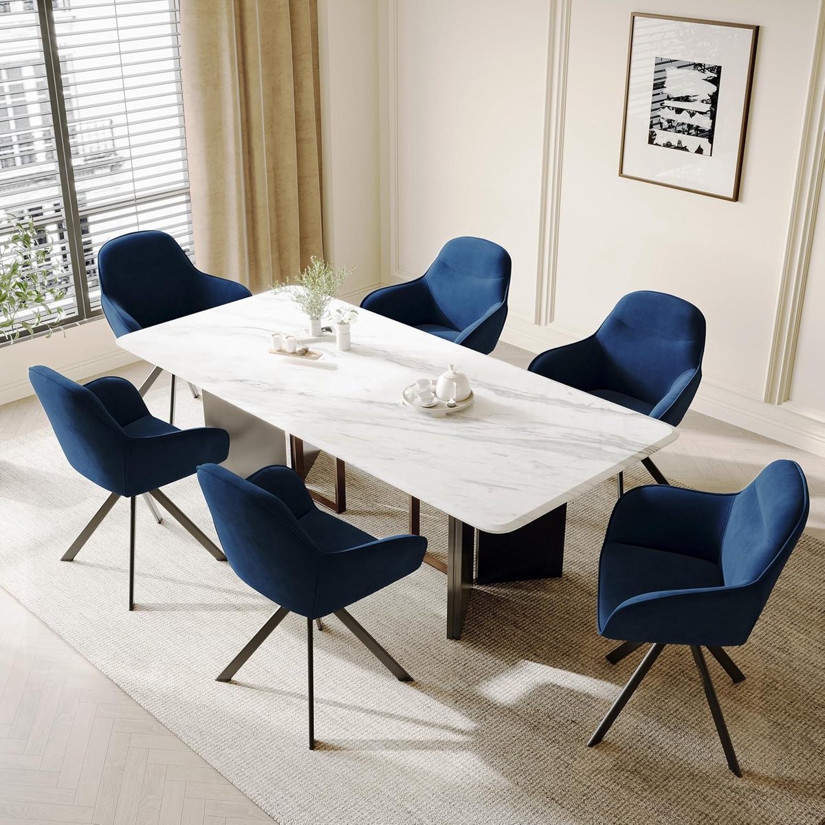 Draaibare Eetkamerstoel Set van 2 met Armleuningen 52,5x52,5x83 cm Beige – 360° Gestoffeerde Keukenstoel, Comfortabele Stoel met Metalen Poten, Ergonomische Rugleuning voor Eetkamer Keuken Kantoor – Vermissen