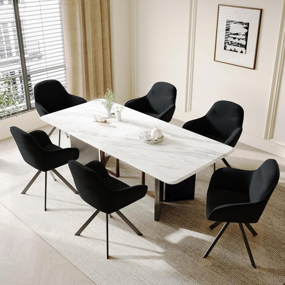 Draaibare Eetkamerstoel Set van 2 met Armleuningen 52,5x52,5x83 cm Beige – 360° Gestoffeerde Keukenstoel, Comfortabele Stoel met Metalen Poten, Ergonomische Rugleuning voor Eetkamer Keuken Kantoor – Vermissen