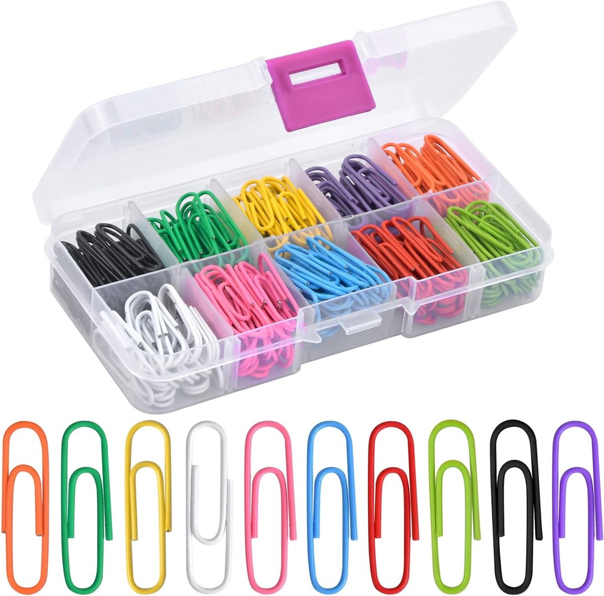 Kleurige Paperclips 28mm - 250 Stuks in Plastic Doos, Duurzaam voor Kantoor, School en Persoonlijk Gebruik