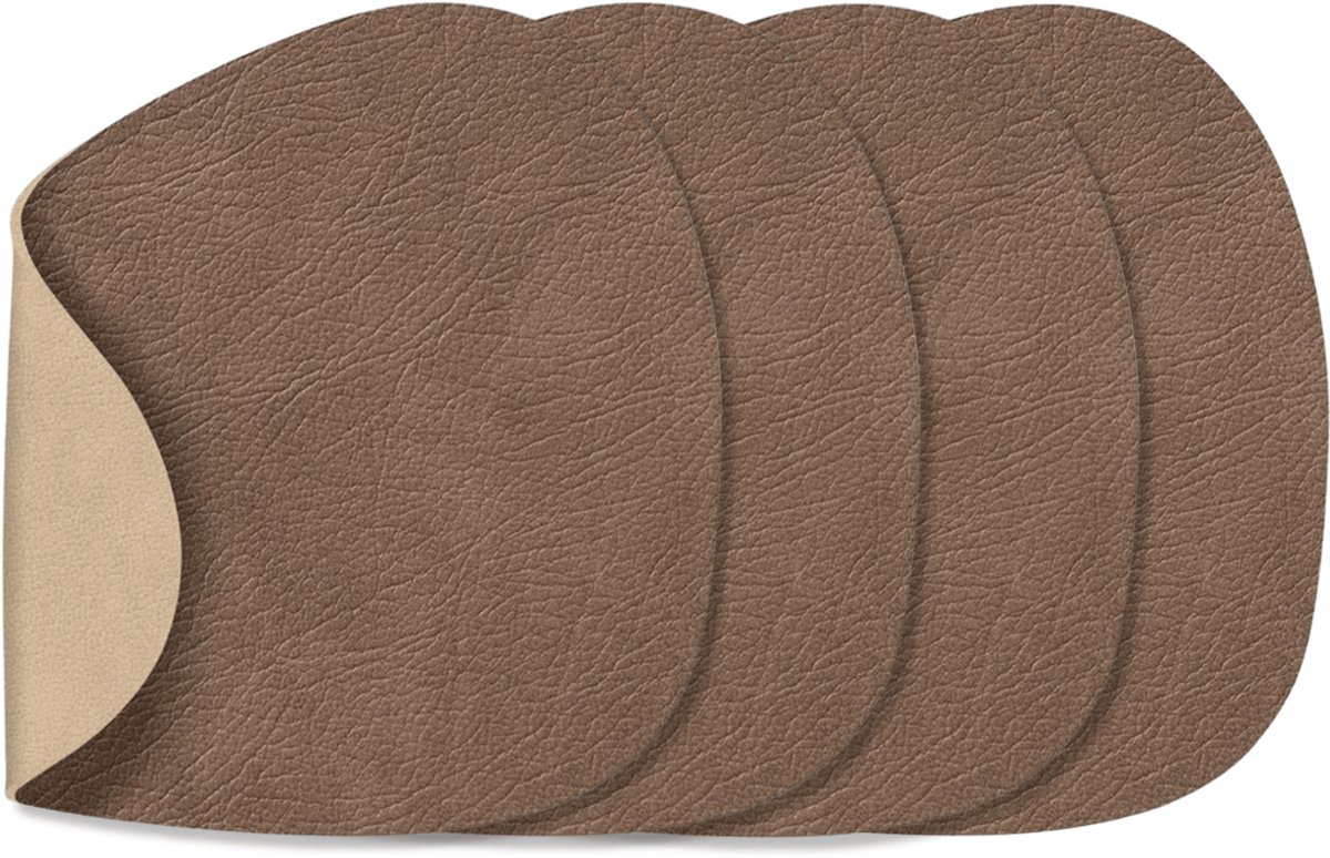 LIND DNA Onderzetters Nupo - Leer - Brown / Sand - dubbelzijdig - 13 x 11 cm - 4 Stuks