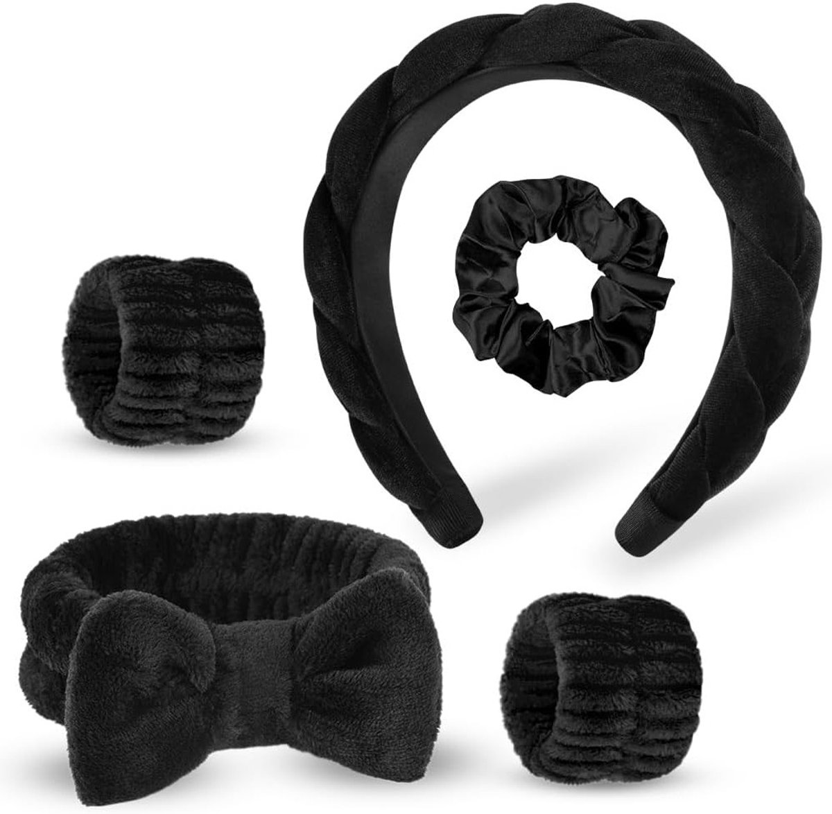 Set van 5 Elastische Haarbanden en Polsbanden voor Gezichtsreiniging, Make-up en Yoga