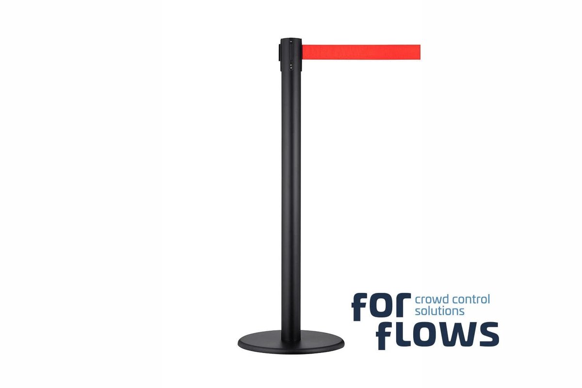 GJ Floors - ForFlows Solid Afzetpaal | Zwart - Trekband Rood | 12kg - Hoogte: 100 cm - Lengte: - Steel diameter: 5,1 cm