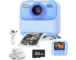Digitale Camera Voor Kinderen Met Instant Print - Verjaardagscadeau Voor Leeftijd 3 Tot 12 Jaar - 1080P Hd Video En Fotocamera Als Speelgoed - Blauw