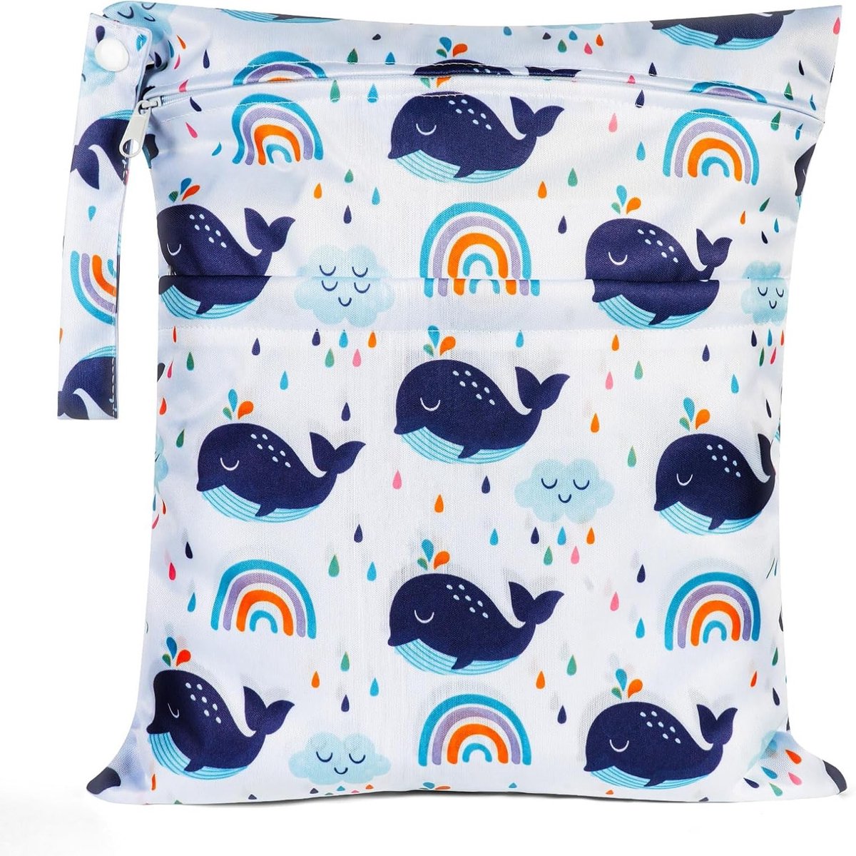 Wasbare Luiertas met Droog- en Nat Compartiment, Waterdichte Herbruikbare Organizer voor Luiers, Badkleding en Vuil Wasgoed - Met Rits Sluiting - Walvis Design