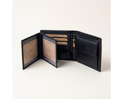 Lundholm Heren Portemonnee Heren Leer Zwart – Luxe Hunter Rundleer – Leren zwarte Billfold Portefeuille – RFID Bescherming – 12 Pasjes – Compacte mannen portemonnee Zwart