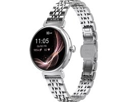 Kiraal Glimmer - Stijlvolle Smartwatch - Dames Smartwatch - Full-touch Scherm- Android & iOS - Zilver