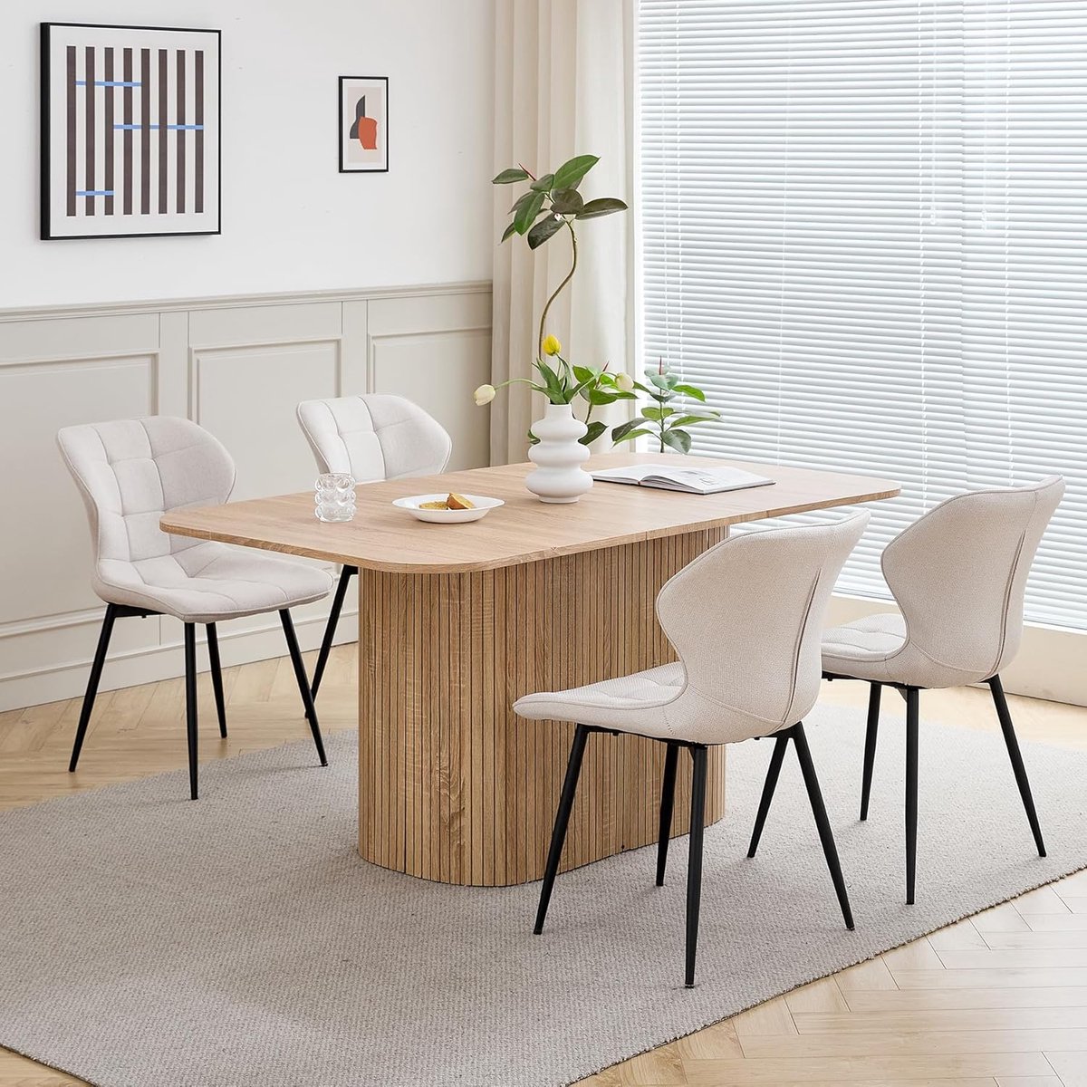 Eettafel 160 cm - Moderne Rechthoekige Keukentafel voor 6 Personen - natuurlijkeHoutlook met Zware Design Zuilvoet - 160x90x76 cm - Vermissen
