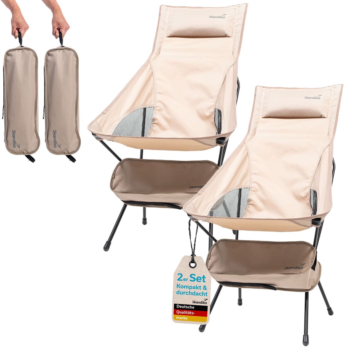 Skandika campingstoel Solig - Opvouwbare klapstoel, belastbaar tot 120 kg, stalen frame, gevoerde rugleuning, mesh‑inzetstukken | Campingstoelen, klapstoelen, stoel voor camping, outdoor, balkon, tuin