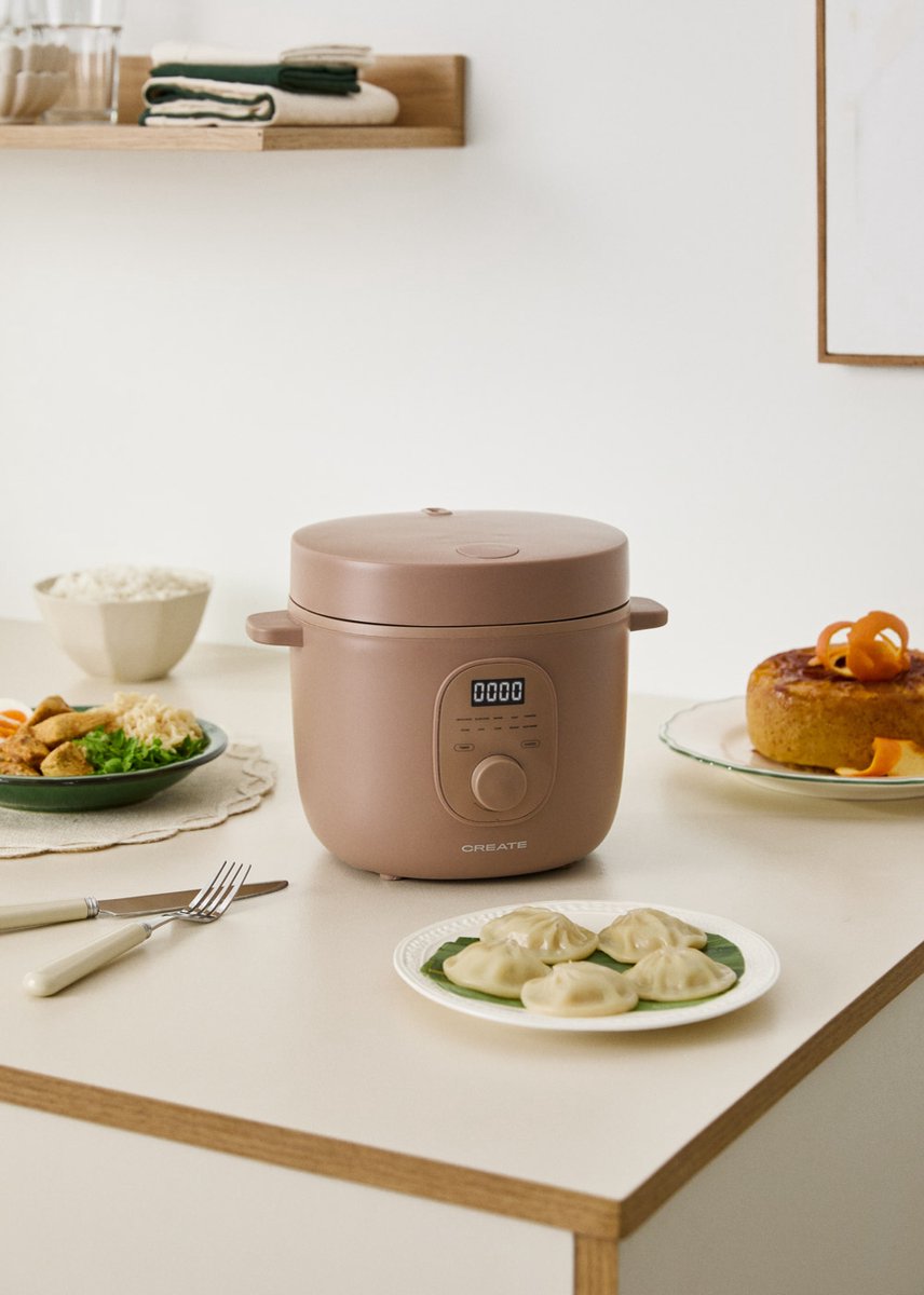CREATE - Multifunctionele elektrische rijstkoker met stoommandje - Mokka - 2L - RICE COOKER STUDIO thumbnail 5