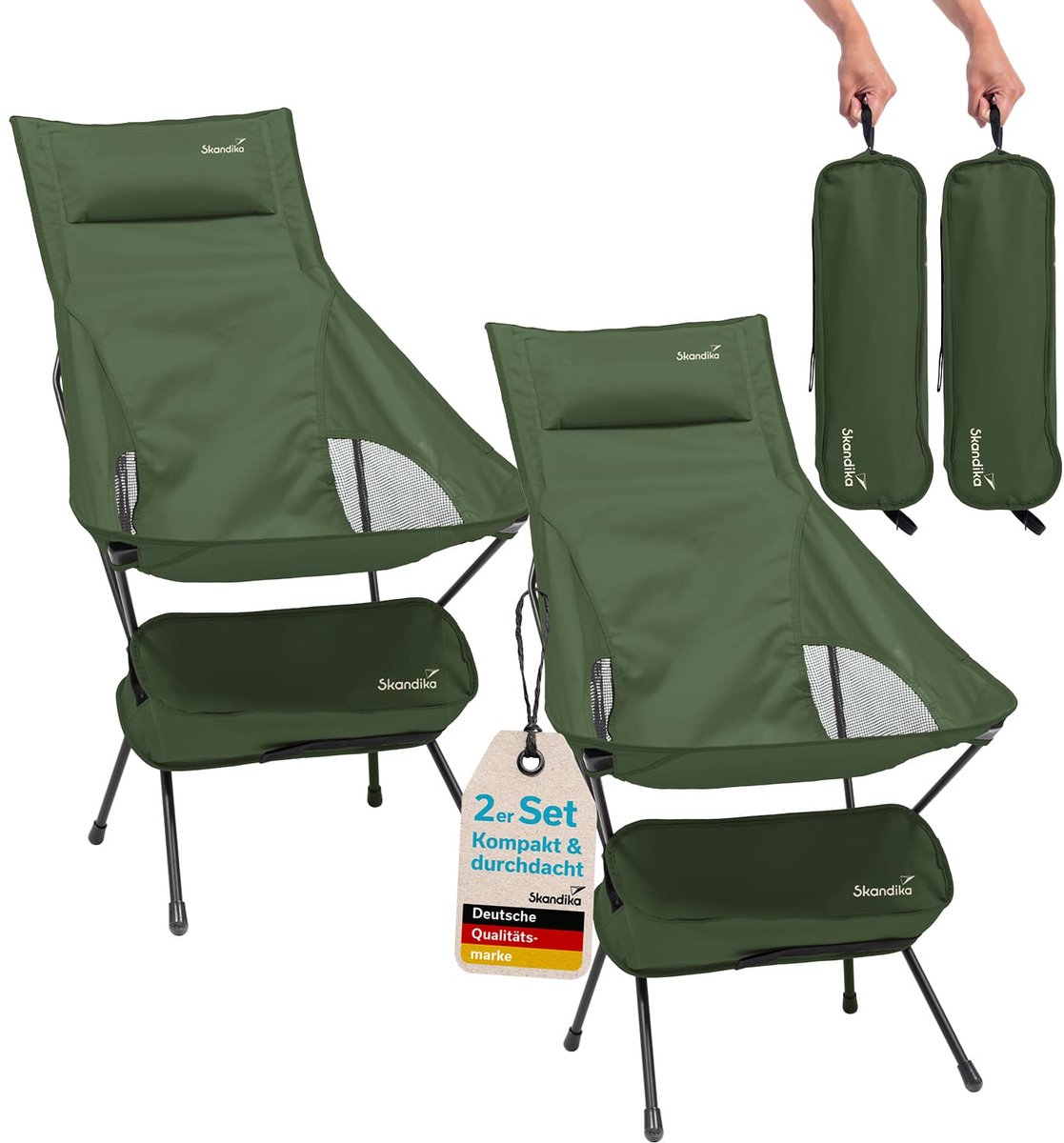 Skandika campingstoel Solig - Opvouwbare klapstoel, belastbaar tot 120 kg, stalen frame, gevoerde rugleuning, mesh‑inzetstukken | Campingstoelen, klapstoelen, stoel voor camping, outdoor, balkon, tuin