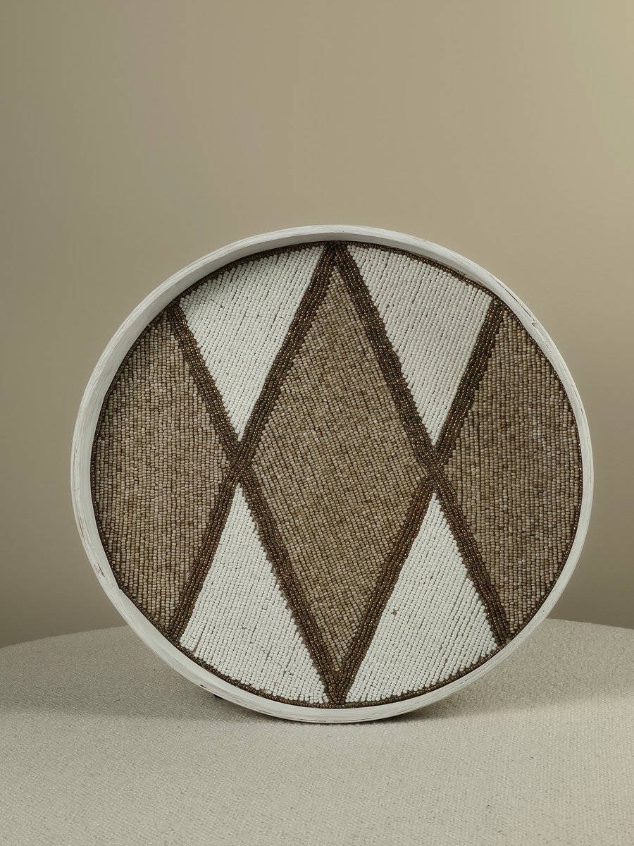 Blitzdeco - Decoratief Kralen Dienblad - Marc - Handgemaakt - Donkerbruin Beige Wit - Hotelchique - Large