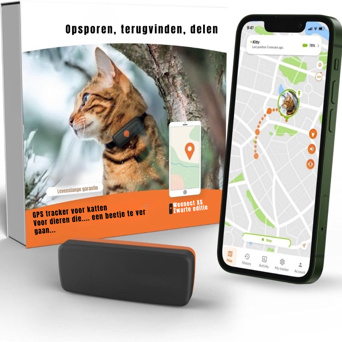 RUX® GPS Tracker kat - GPS Tracker - GPS Trackers - Zwart - 7cm x 3cm x 2cm