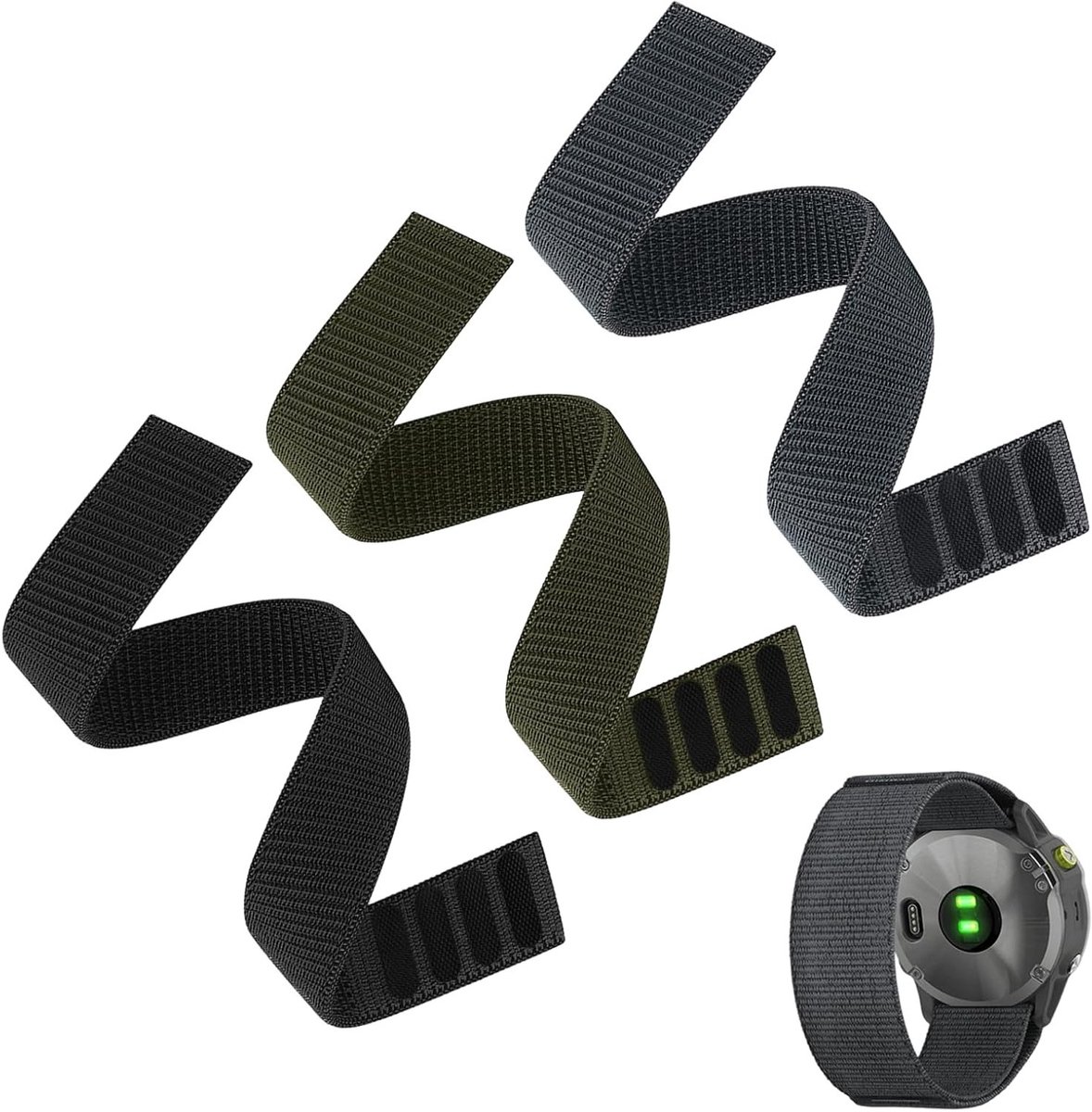 Set van 3 22mm Nylon Horlogebandjes, Ultra Licht en Sneldrogend, Wasbaar en Duurzaam Vervangband voor Fenix 6-5-7-EPIX 2 en Forerunner 955