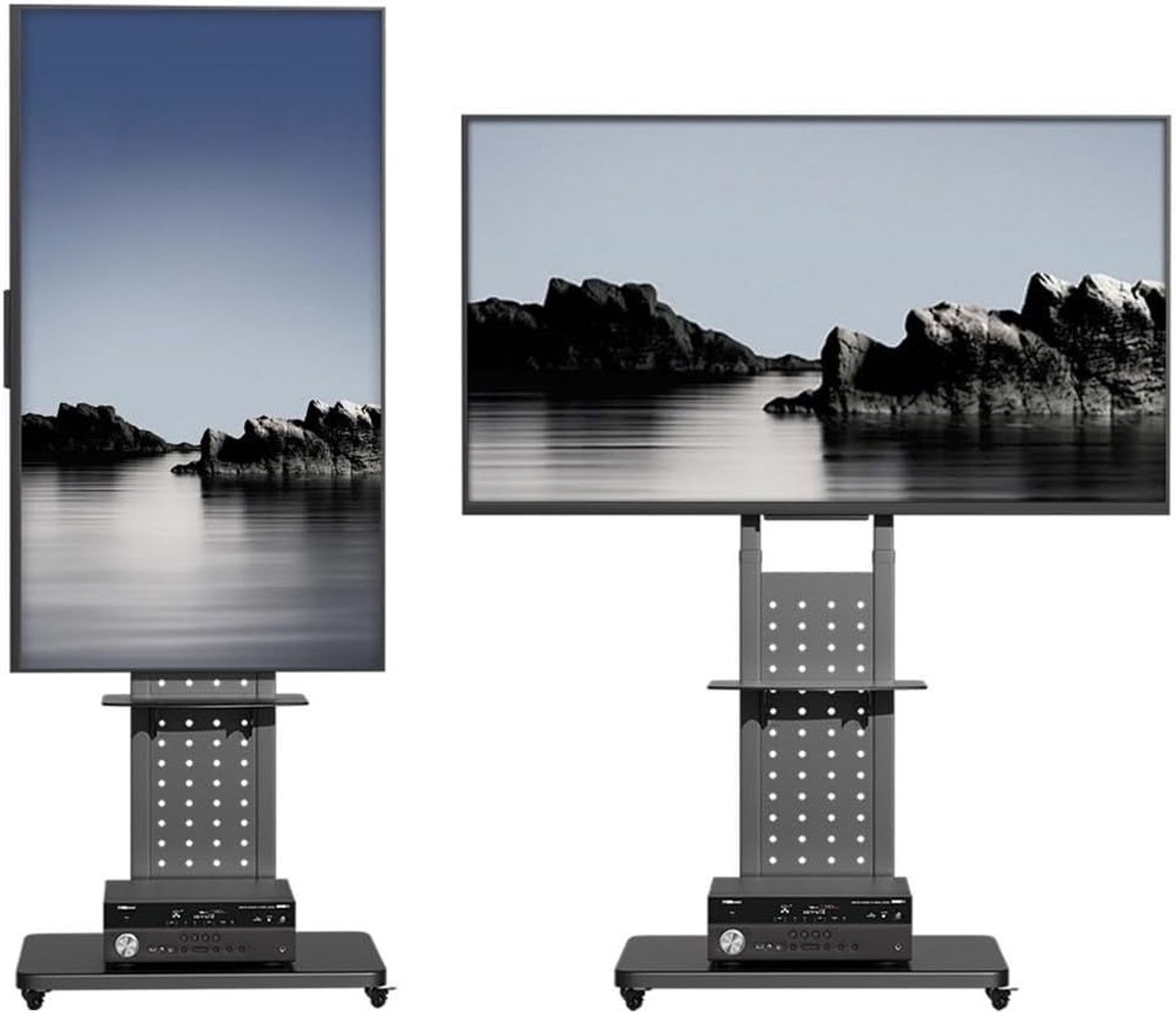 Verstelbare TV Stand op Wielen voor 32-65 Inch Schermen, Draaibaar en Hoogte Instelbaar tot 160cm, Maximaal 50kg, Geschikt voor Woonkamer en VESA 600x400mm